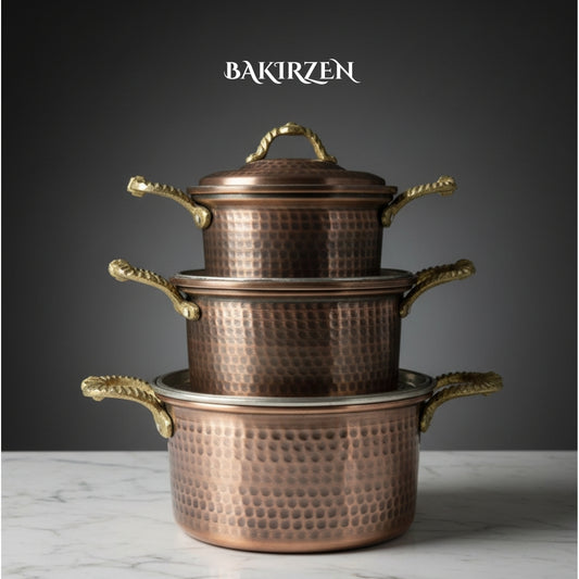Siyah Dövme Bakır Tencere Seti (3 Boy)