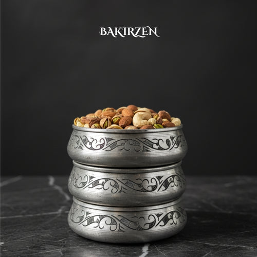 İşlemeli Gümüş Renk Bakır Çerezlik