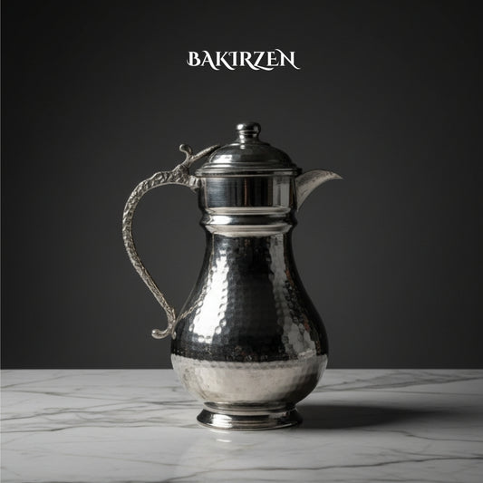 Kapaklı, Kalaylı Bakır Sürahi Gümüş Renk (1.5L)