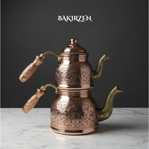 Ağır İşlemeli, Köşeli Bakır Çaydanlık