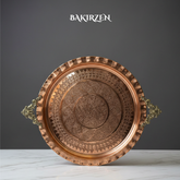 Kulplu Baskı Bakır Tepsi (38cm)