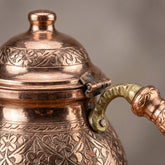 Tam İşlemeli Açık Kulplu Bakır Demlik (Orta Boy)