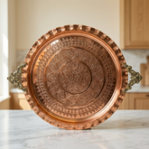 Kulplu Baskı Bakır Tepsi (38cm)